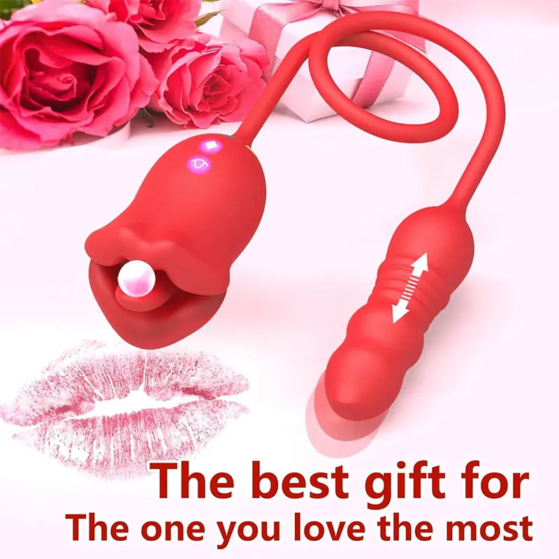 2-in-1 Rose Female Tongue Vibrator