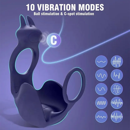 Dual Stimulation Vibrating Cock Ring with Testicle Massager