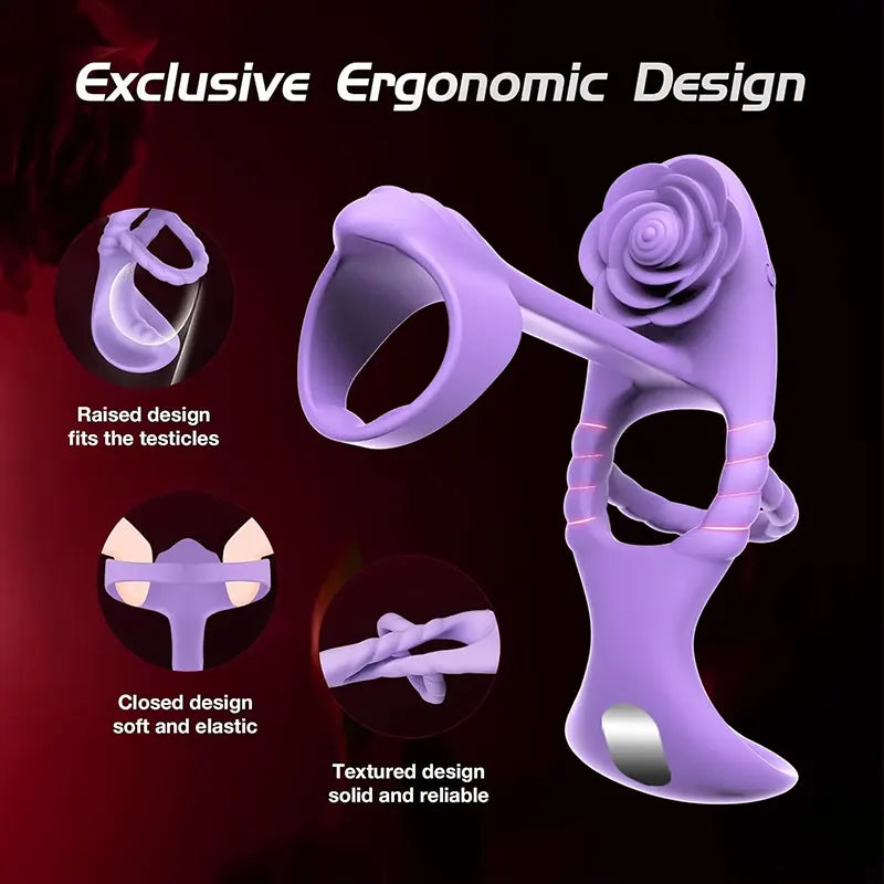 Vibrating Rose-Shaped Cock Ring with Dual Stimulation