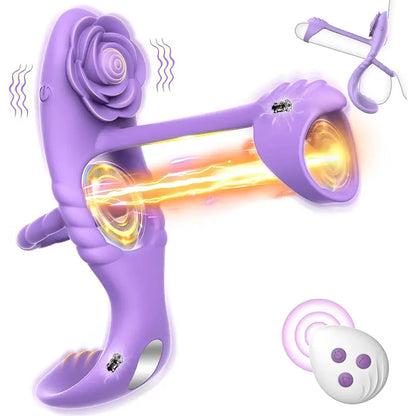 Vibrating Rose-Shaped Cock Ring with Dual Stimulation