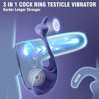 Dual Stimulation Vibrating Cock Ring with Testicle Massager