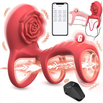 Remote Control Rose 3-Section Cock Ring