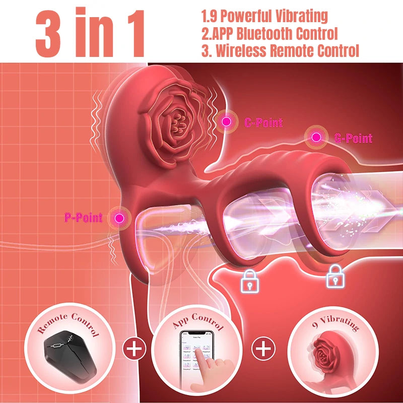 Remote Control Rose 3-Section Cock Ring