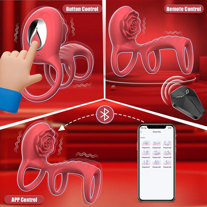 Remote Control Rose 3-Section Cock Ring