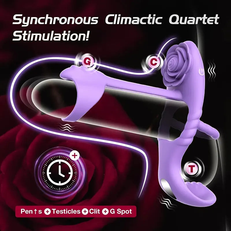 Vibrating Rose-Shaped Cock Ring with Dual Stimulation