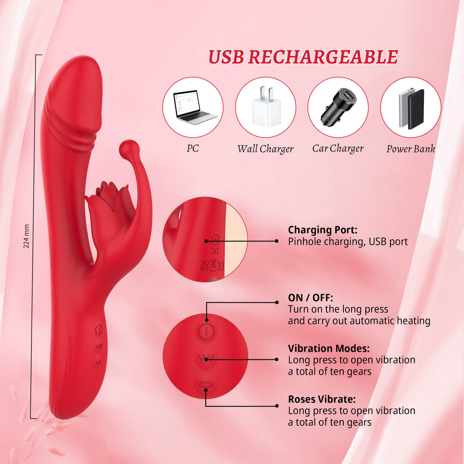 Multifunctional Vibrating Rose Toy Dildo